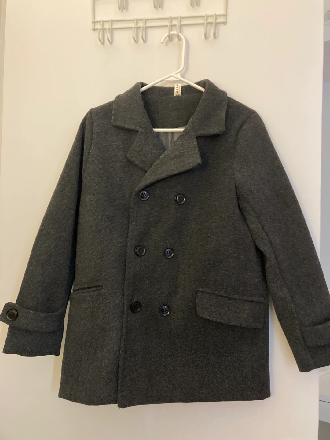 Grey double breasted coat, casual lapel long sleeve - photo 2