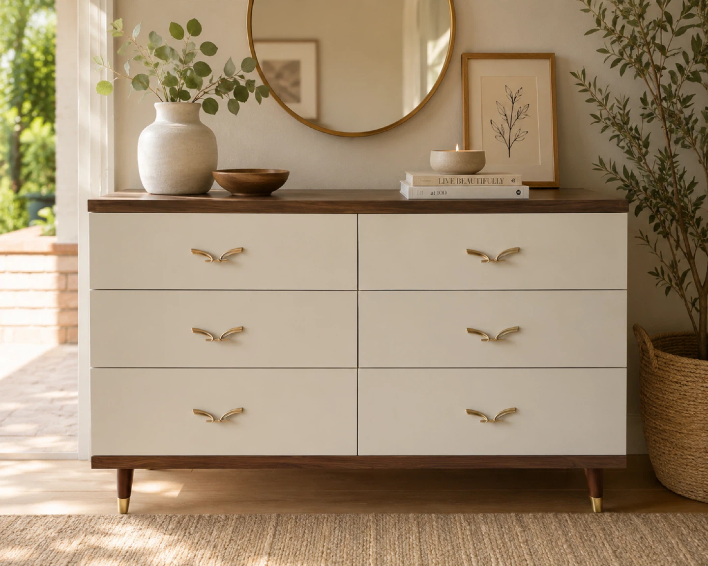 ✨ Walnut & Taupe 6 Drawer Dresser ✨