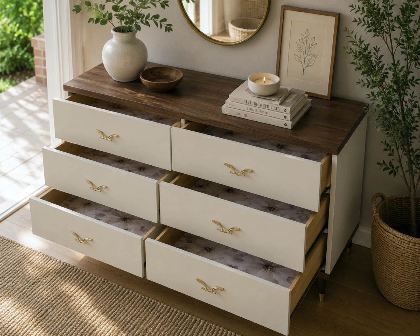 ✨ Walnut & Taupe 6 Drawer Dresser ✨ - photo 4