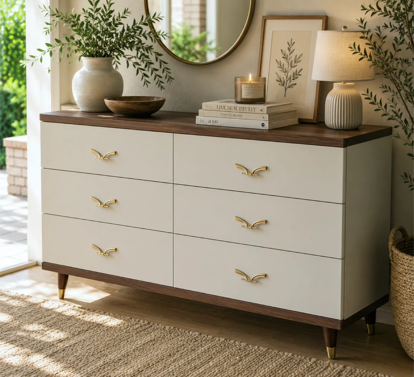 ✨ Walnut & Taupe 6 Drawer Dresser ✨ - photo 2