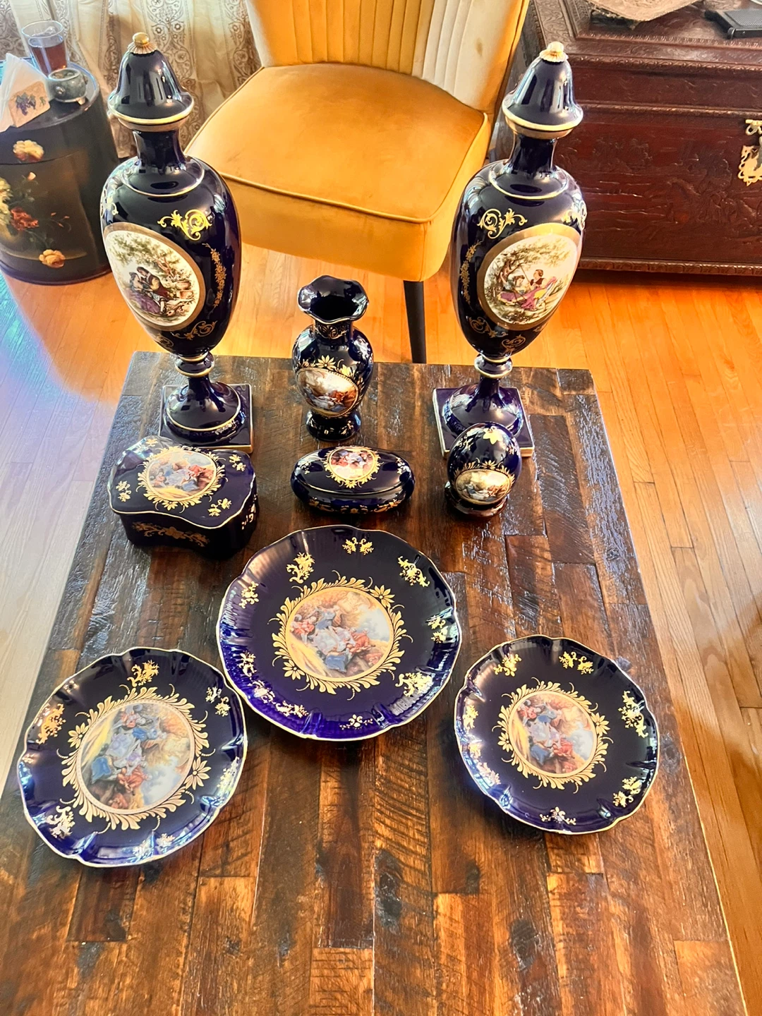 Limoges Cobalt Blue Porcelain Decorative Set