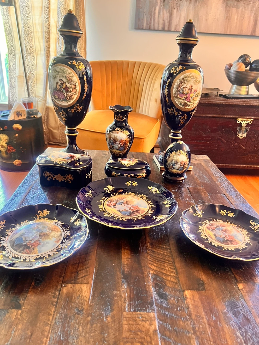 Limoges Cobalt Blue Porcelain Decorative Set - photo 2