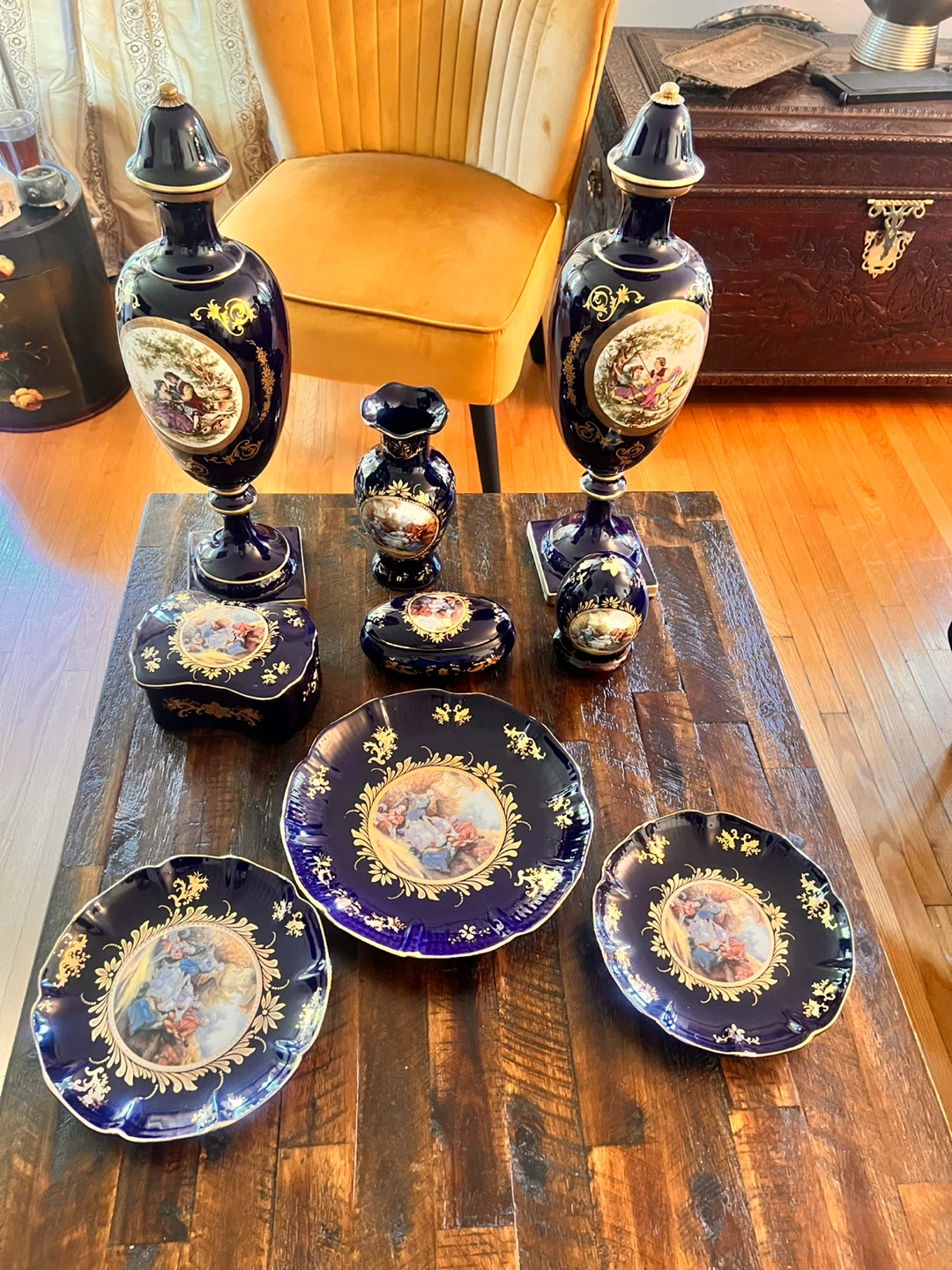 Limoges Cobalt Blue Porcelain Decorative Set - photo 3