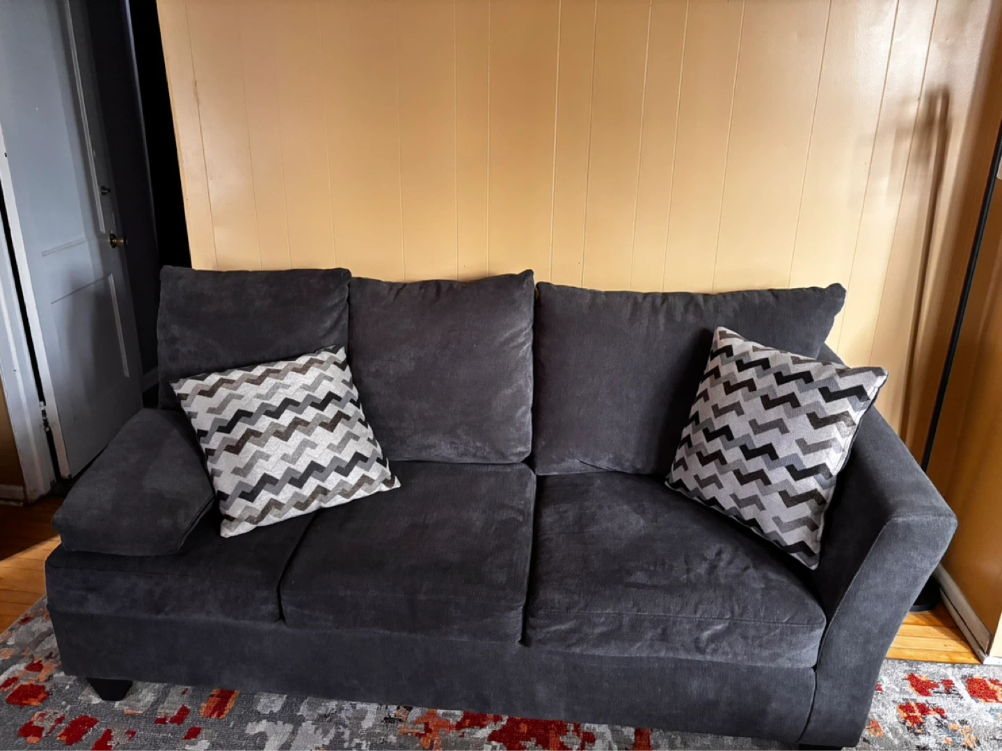 Dark Gray Sectional Sofa with Pillows - photo 3