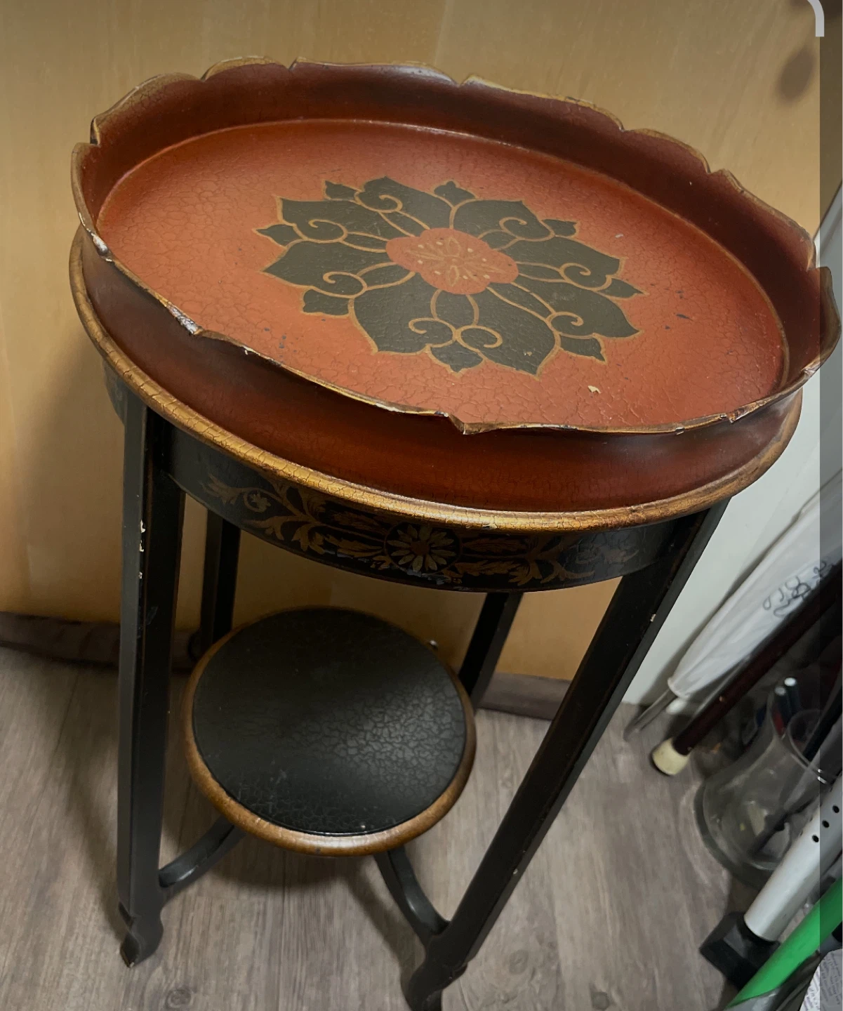 Vintage Floral Accent Table with Stool