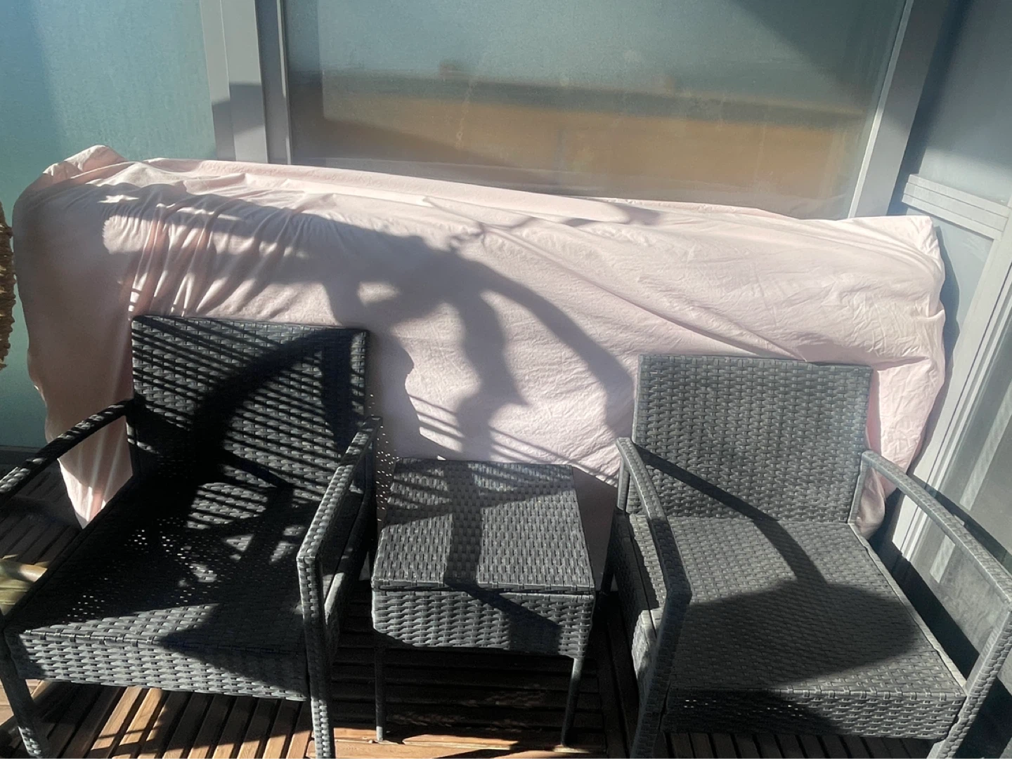 Wicker patio chairs and table set