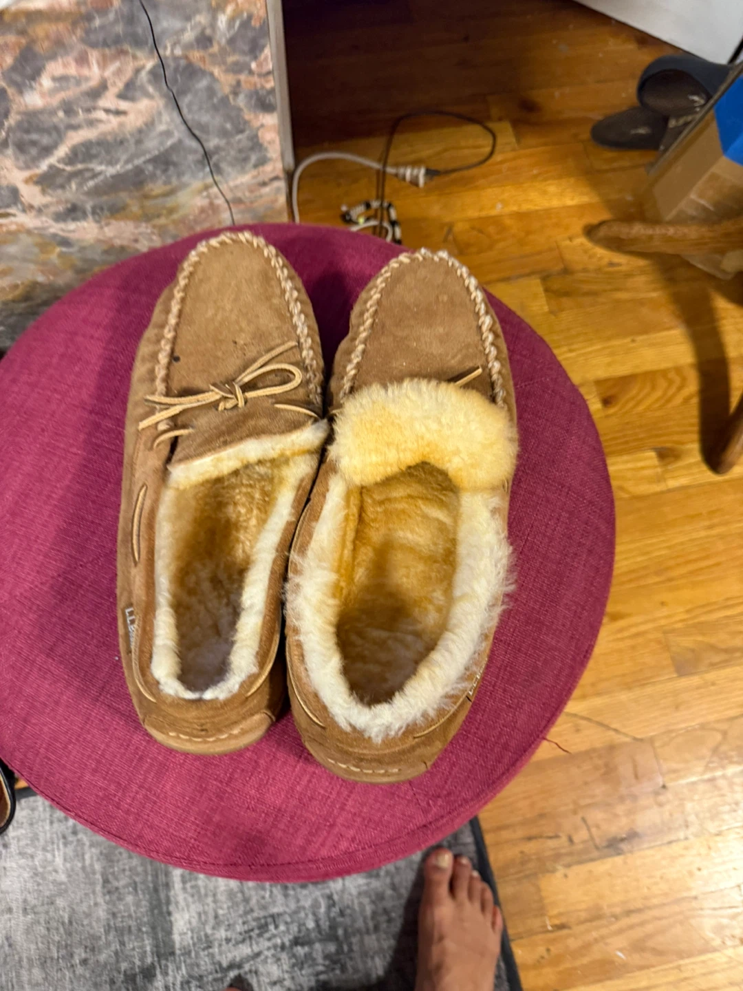 L.L.Bean Suede Shearling Lined Moccasin Slippers