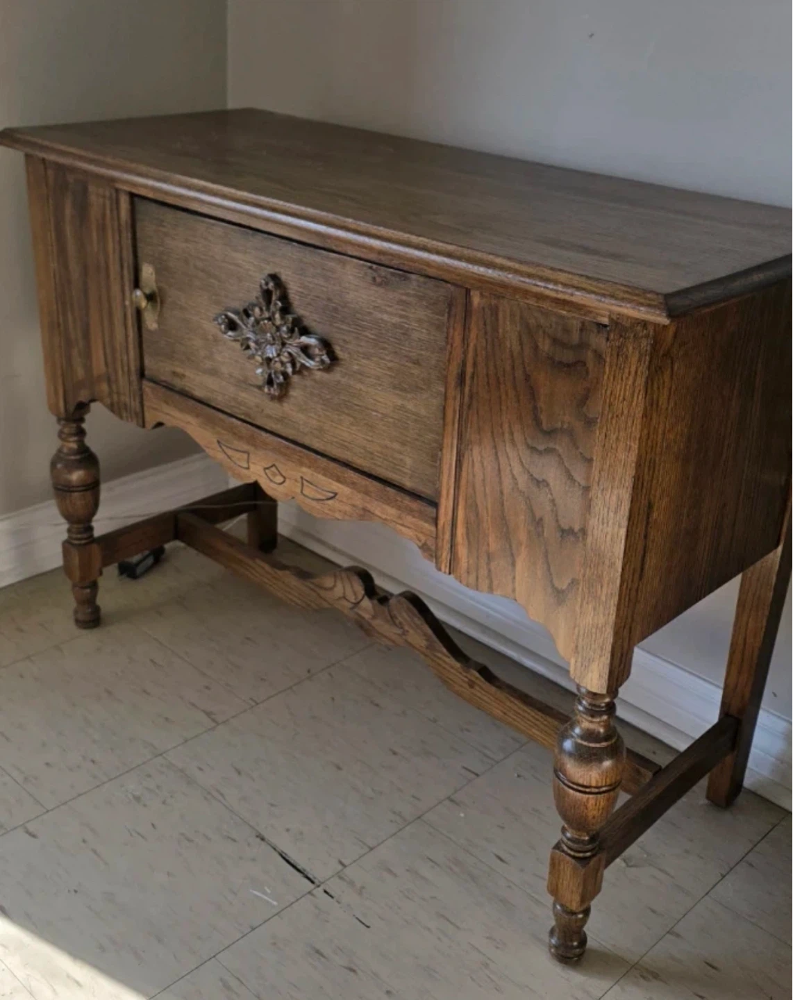 Antique Wooden Side Table with Drawer - photo 5