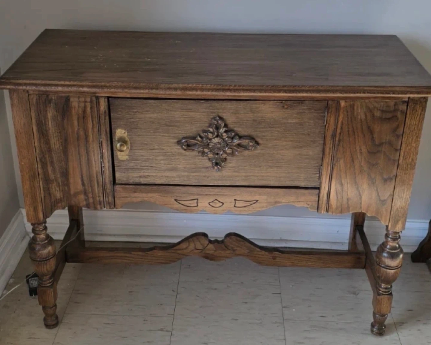 Antique Wooden Side Table with Drawer - photo 3