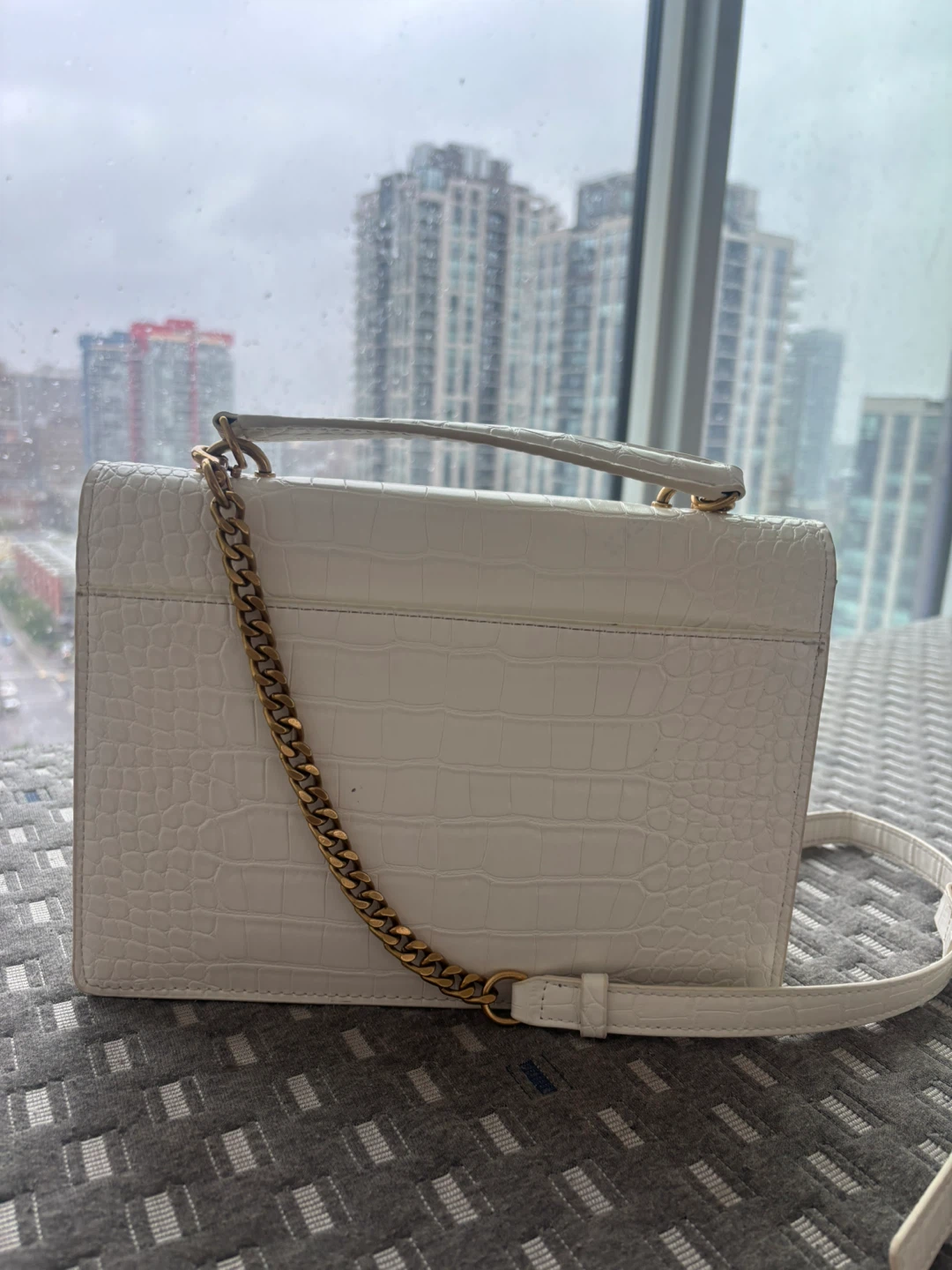 Ysl White Leather Croc Embossed Subset Bag - photo 2