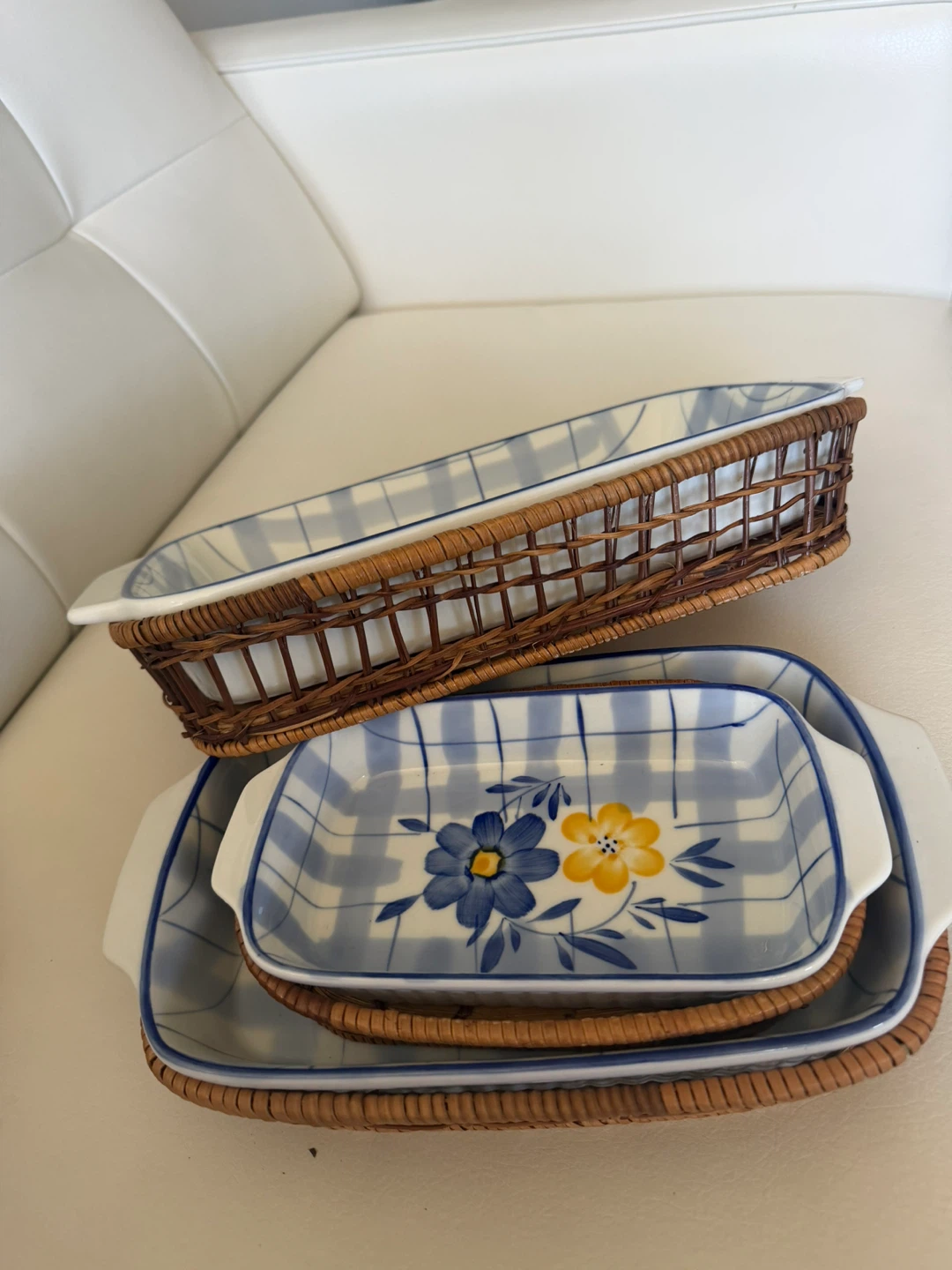 Set of 3 Rectangular Baking Dishes with Wicker Baskets - photo 2