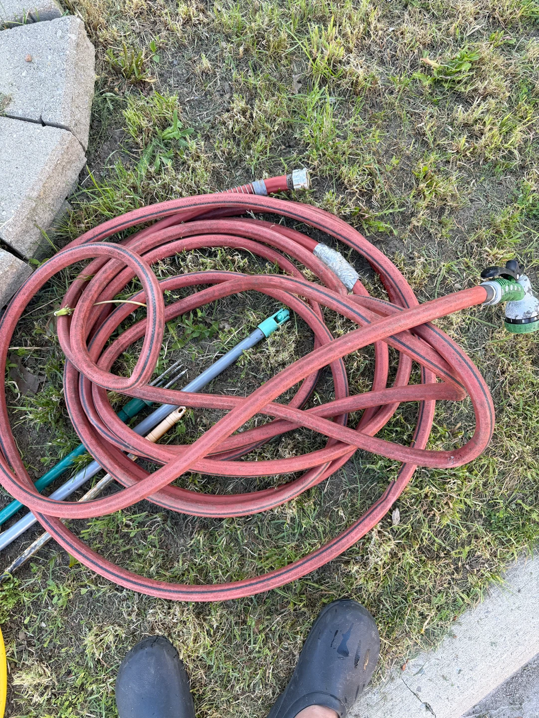 Red Garden Hose with Sprayer