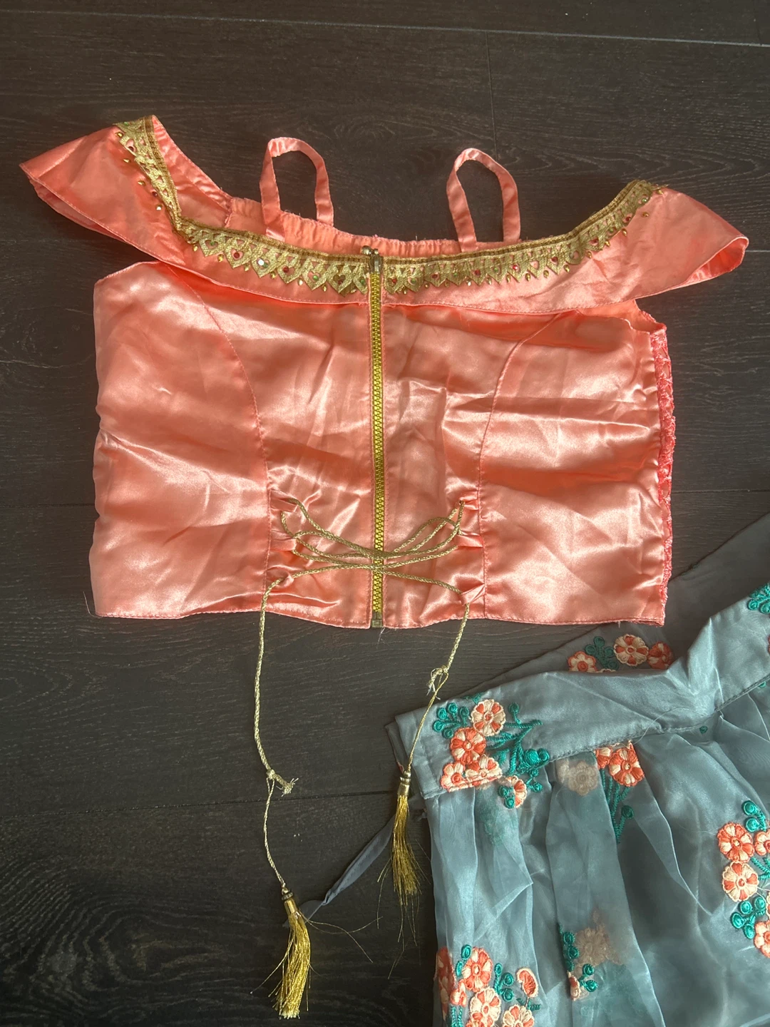 Indian outfit:Orange & Grey Floral Print Skirt and Top Set - photo 4