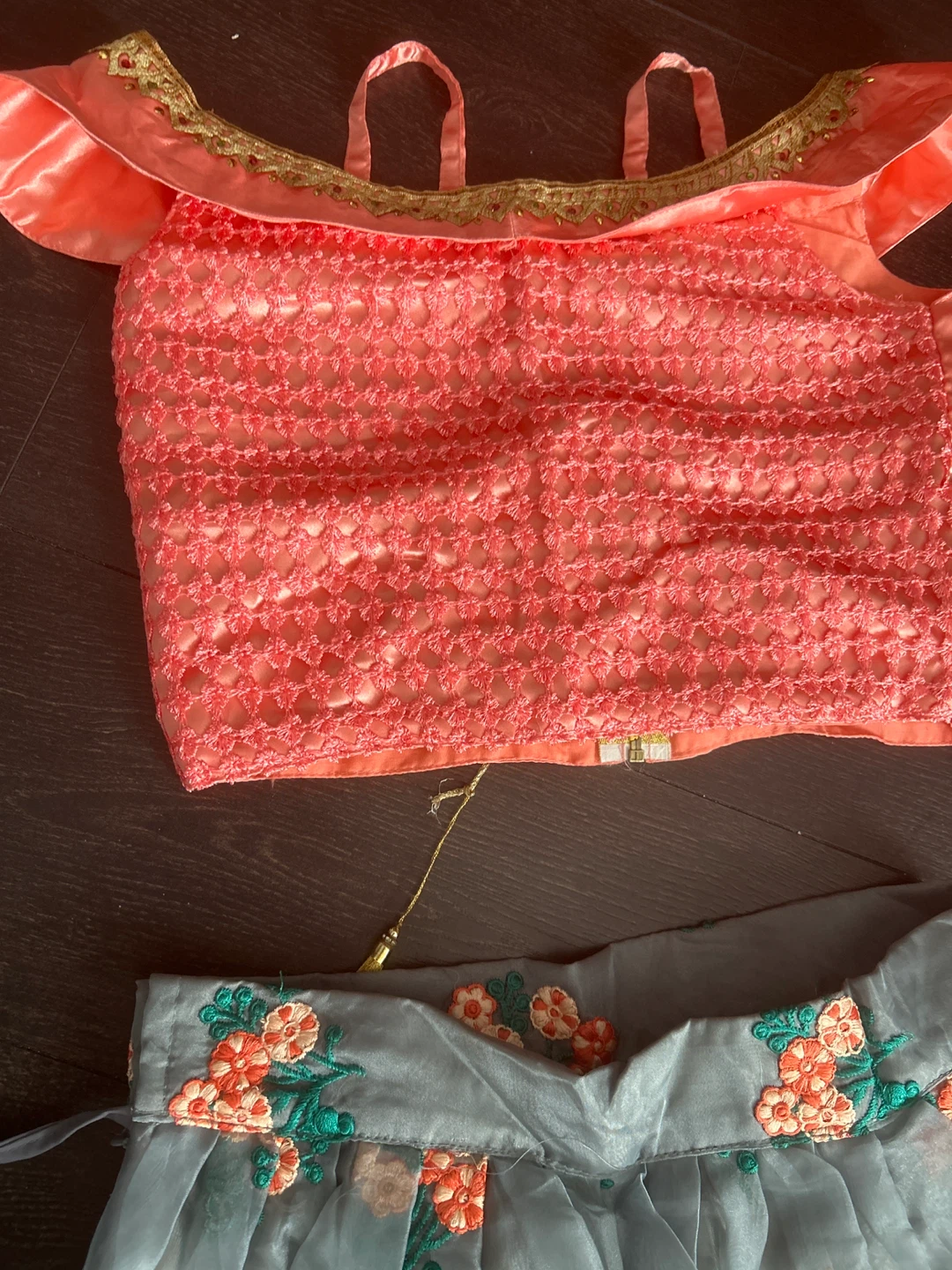 Indian outfit:Orange & Grey Floral Print Skirt and Top Set - photo 2