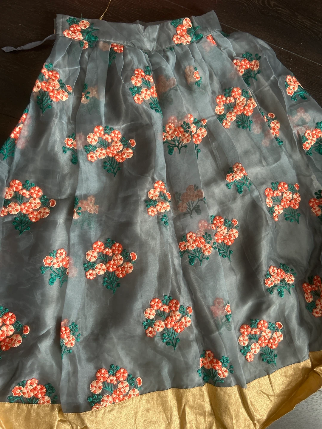 Indian outfit:Orange & Grey Floral Print Skirt and Top Set - photo 3