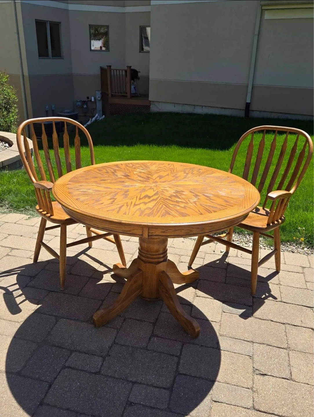 Wooden Pedestal Dining Table and 3Chairs Set