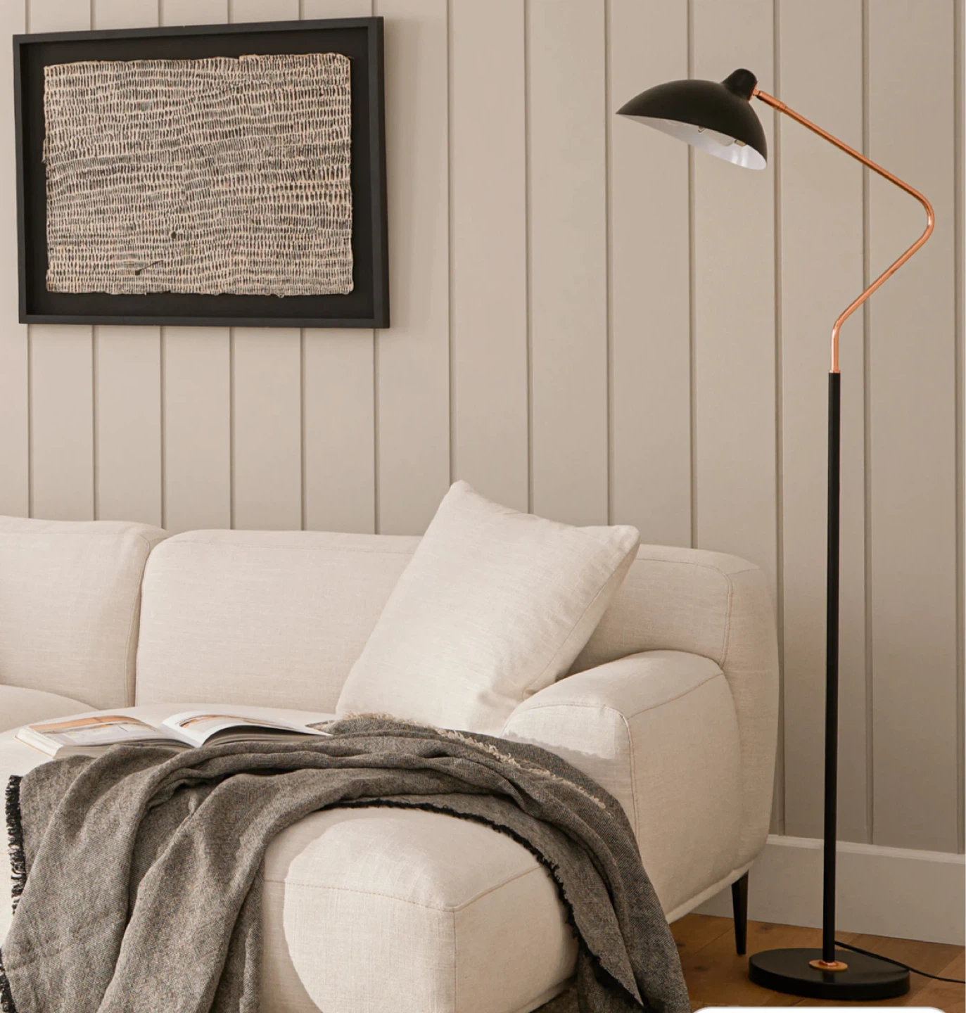 Black Floor Lamp with Copper Arm