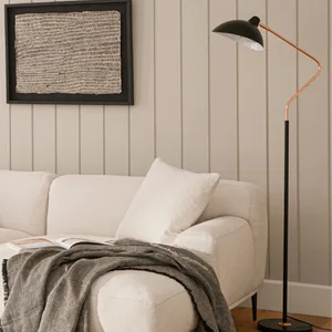 Black Floor Lamp with Copper Arm