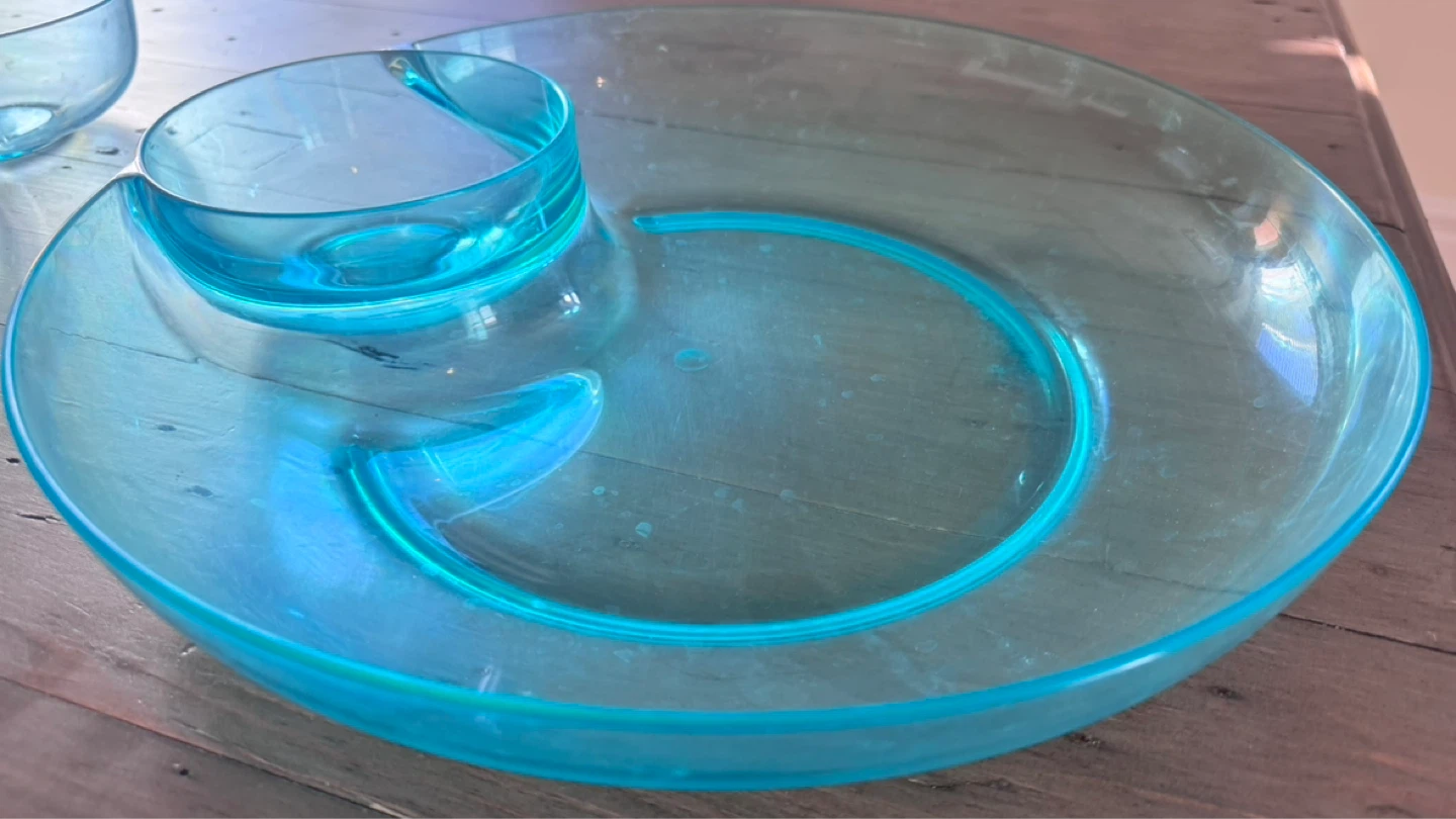 Blue Plastic Chip and Dip Platter