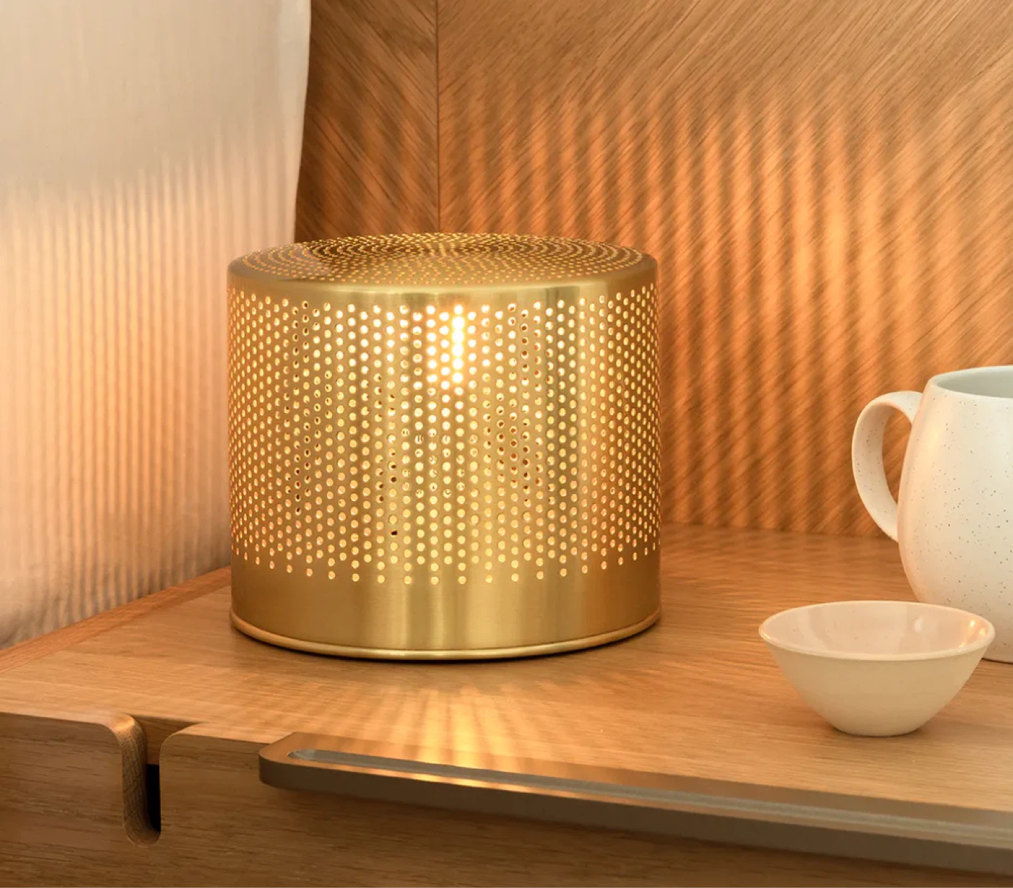 Gold Perforated Cylinder Table Lamp