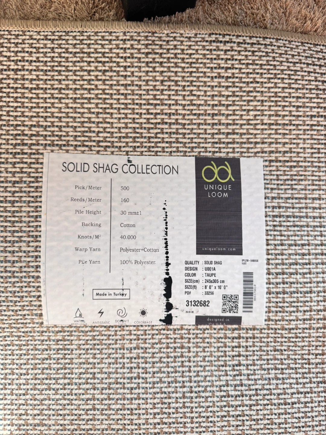 8' x 10' Taupe Solid Shag Rug - photo 4