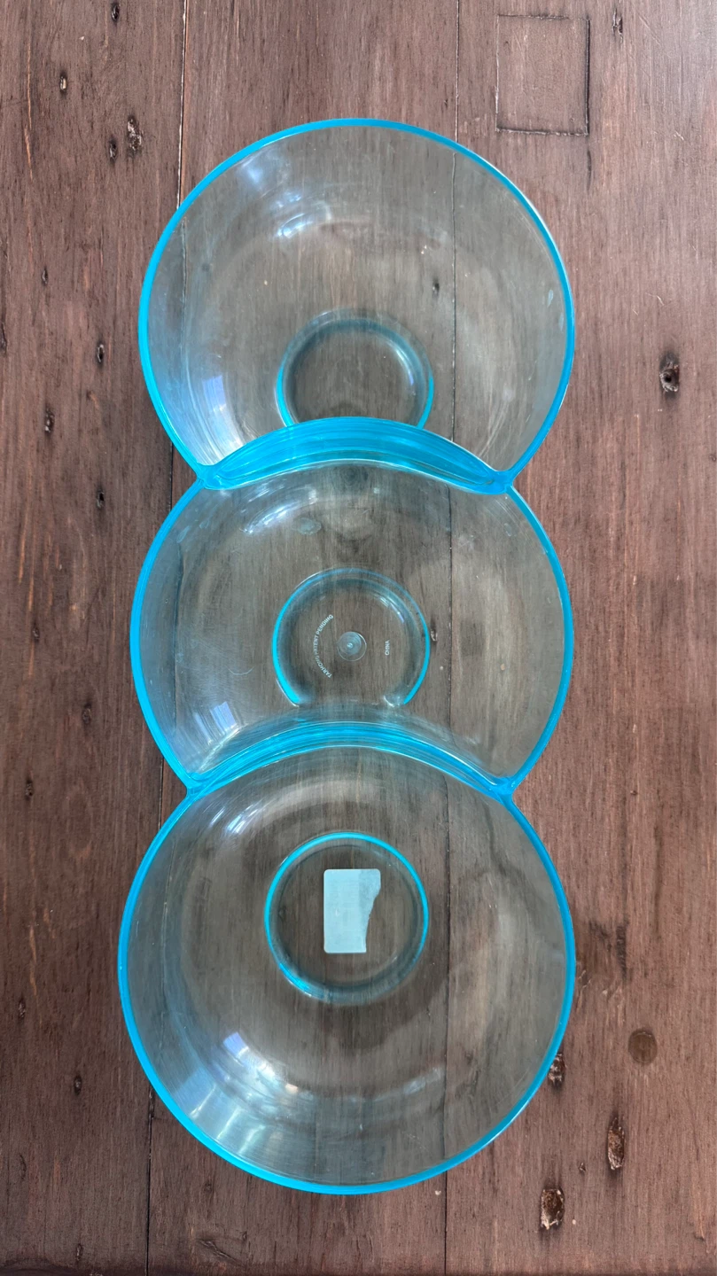 3 Section Clear Blue Serving Dish