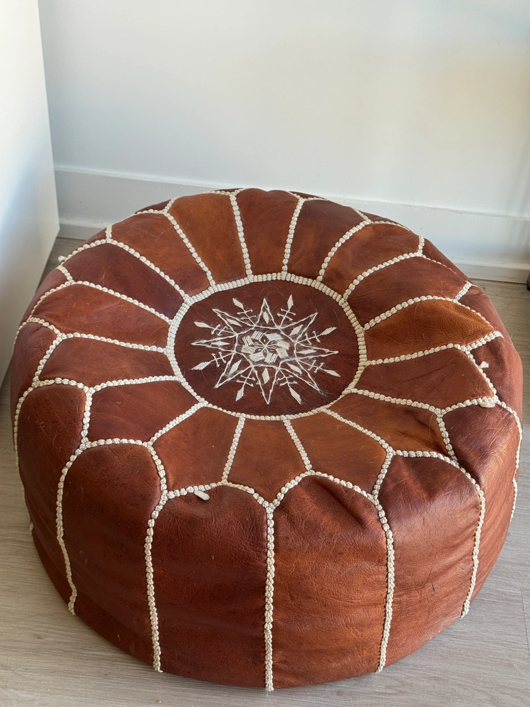 Brown Leather Moroccan Pouf Ottoman