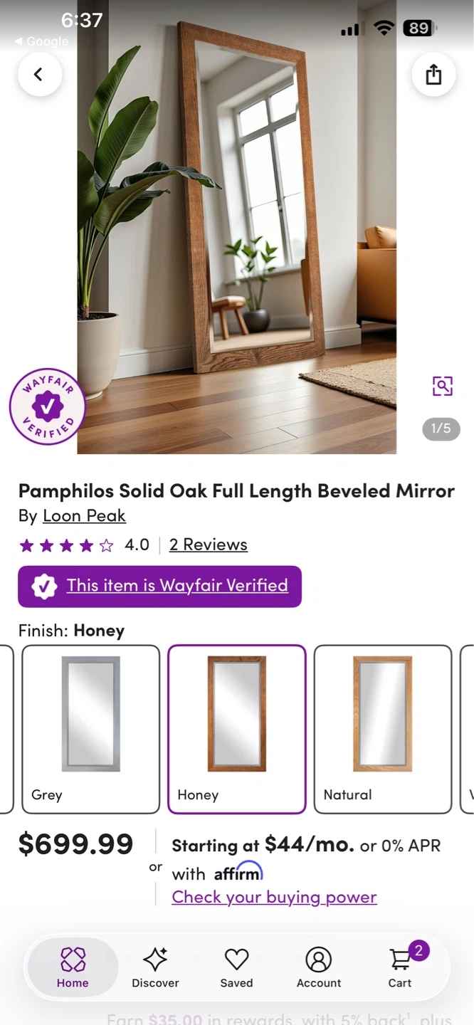 Pamphilios Solid Oak Full Length Beveled Mirror