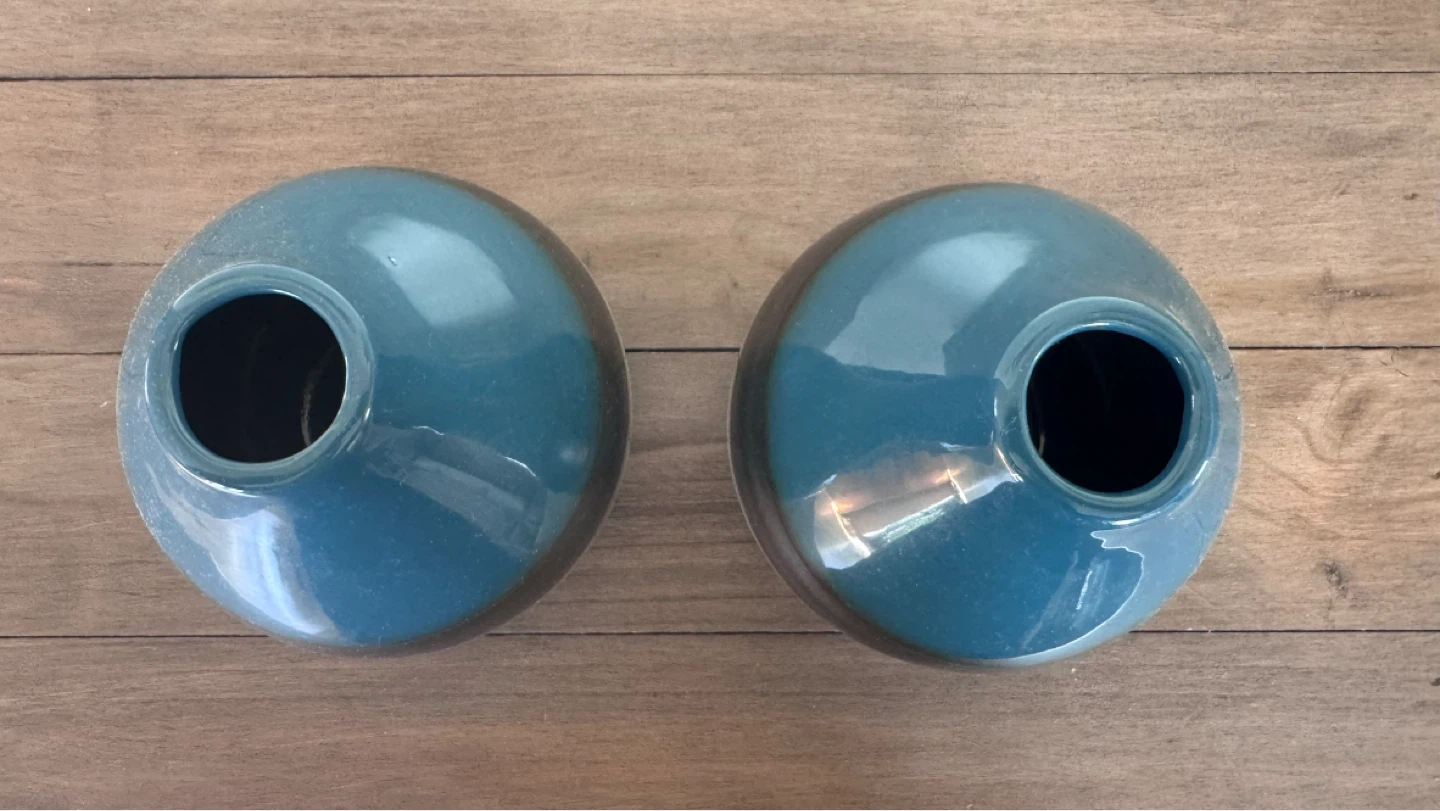 Teal Ceramic Vases with Dark Band - Set of 2 - photo 4