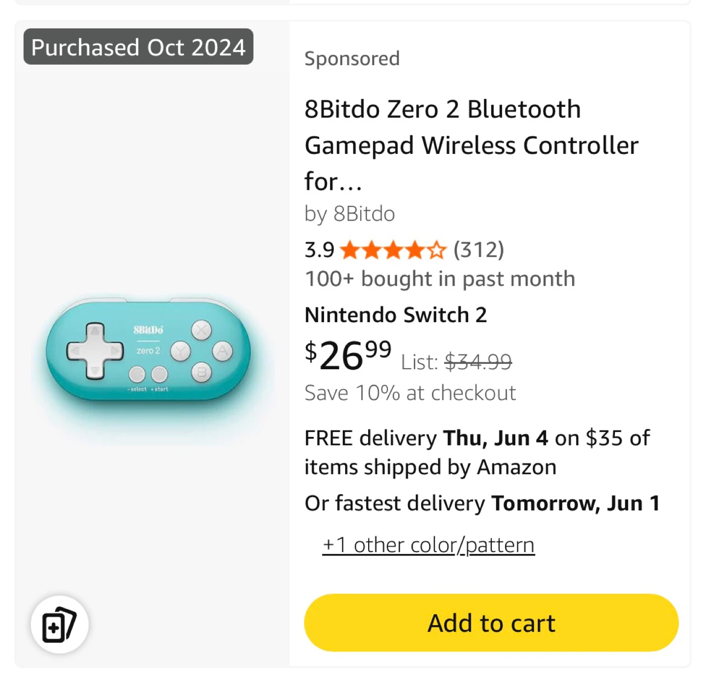 8BitDo Zero 2 Bluetooth Gamepad - Yellow - photo 5