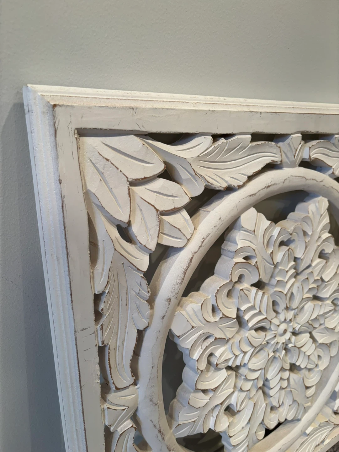 White Carved Wood Wall Art Panel - photo 2