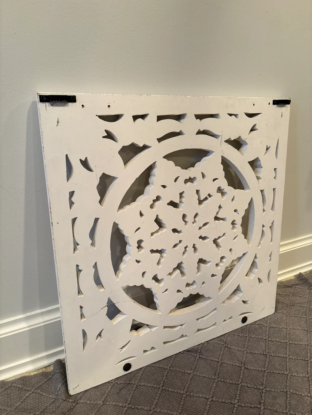 White Carved Wood Wall Art Panel - photo 3