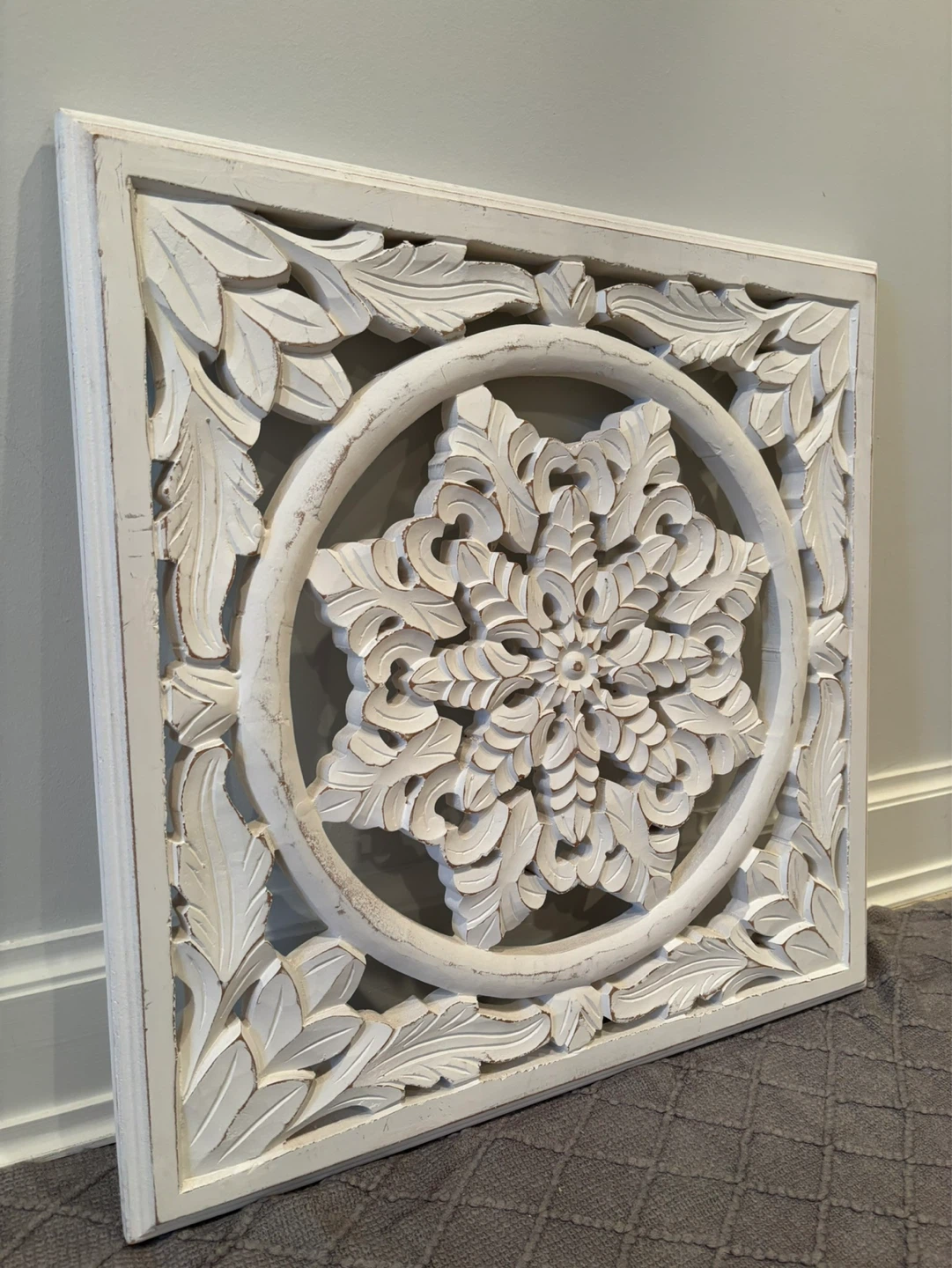 White Carved Wood Wall Art Panel