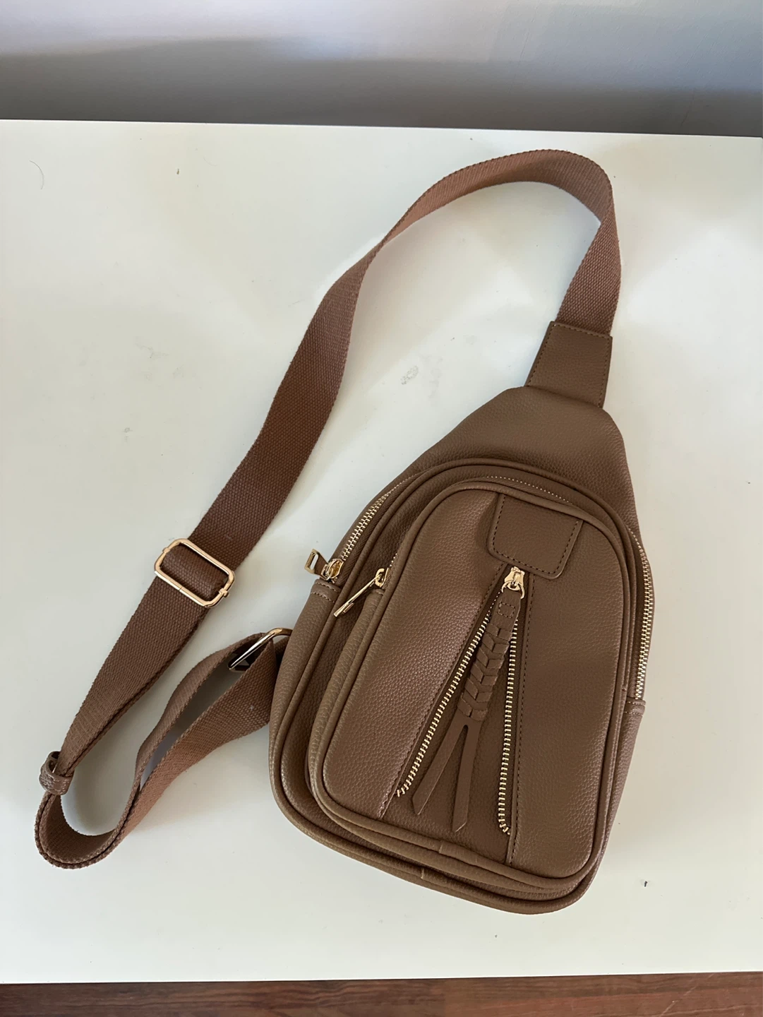 Brown Faux Leather Sling Bag