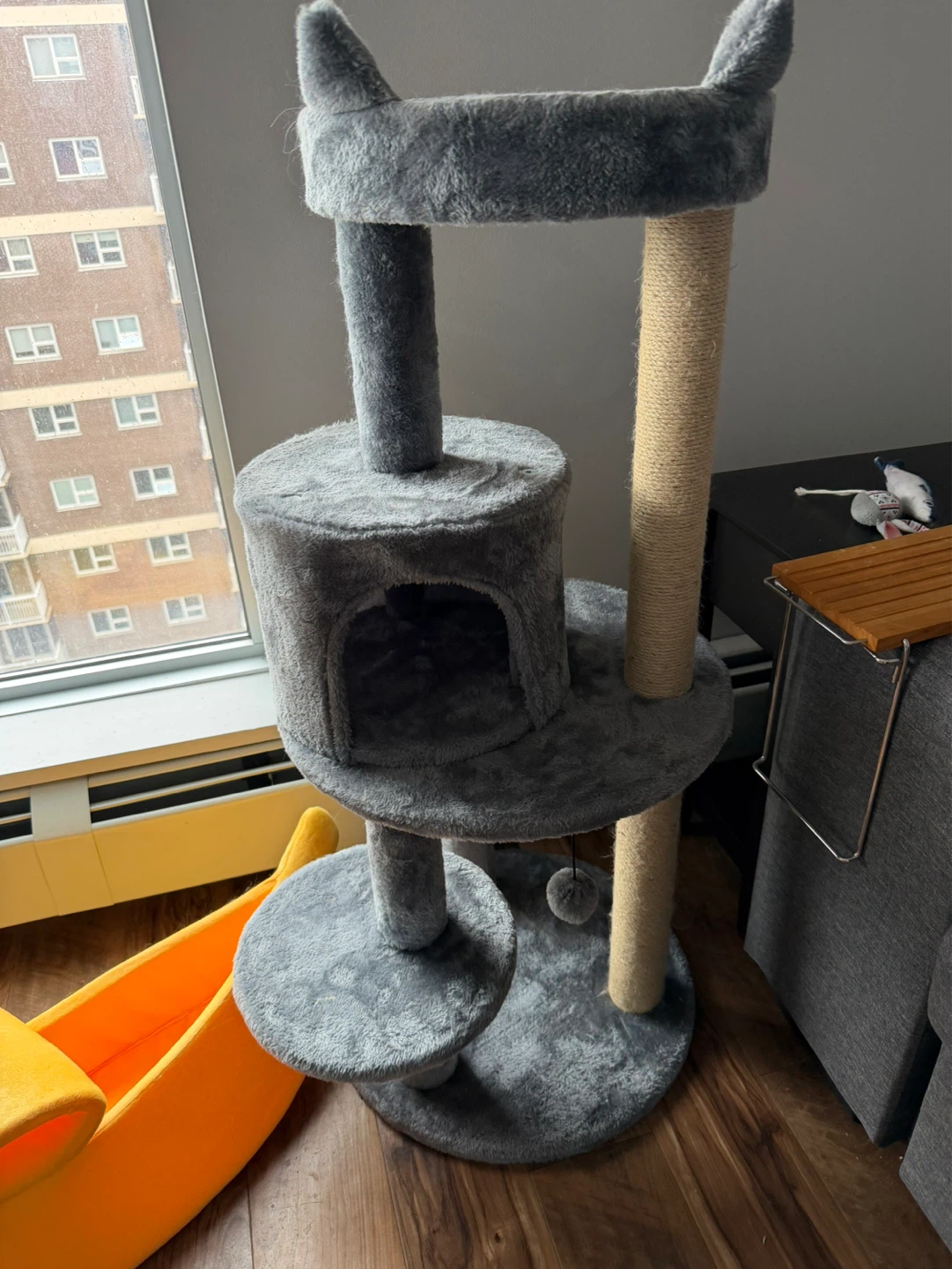 Cat tower, banana house, poof and scratch post