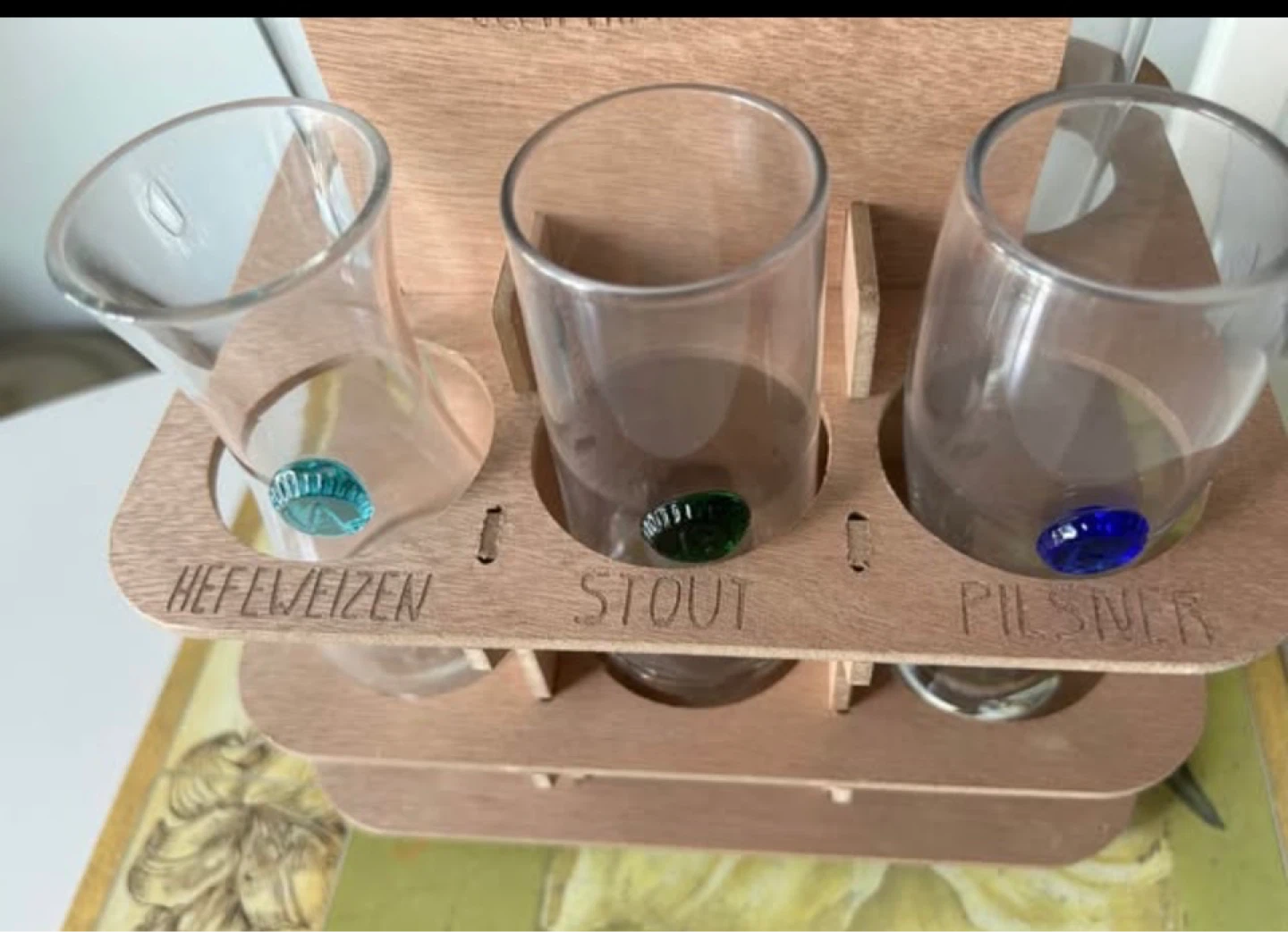 NEW Beer Tasting Flight Glasses with Wooden Caddy - photo 3