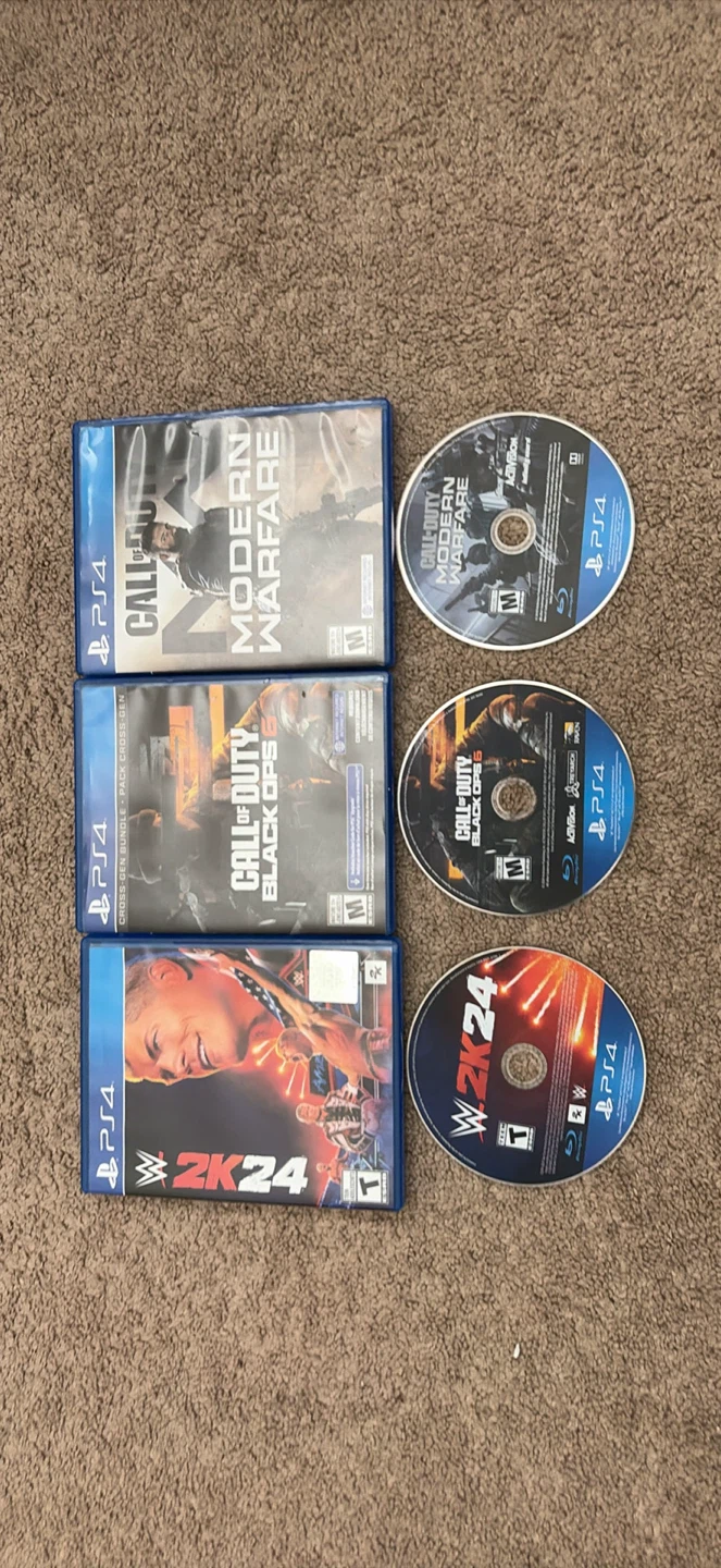 3 PS4 Games: Call of Duty Modern Warfare, Black Ops, WWE 2K24