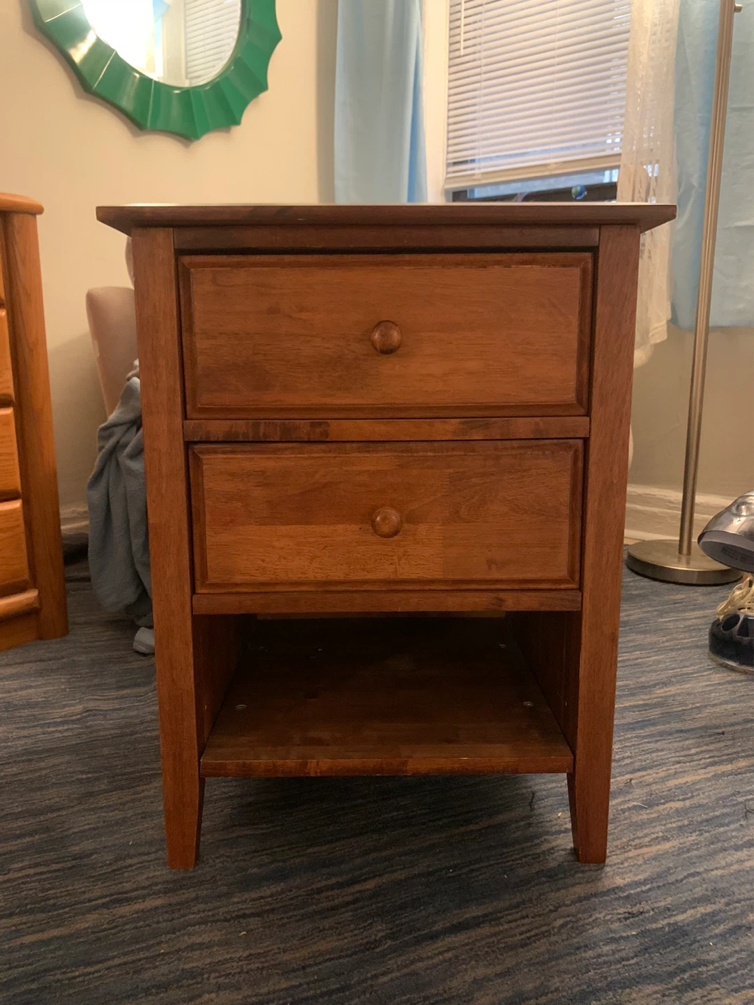Wooden Nightstand with Drawers and Lower Shelf