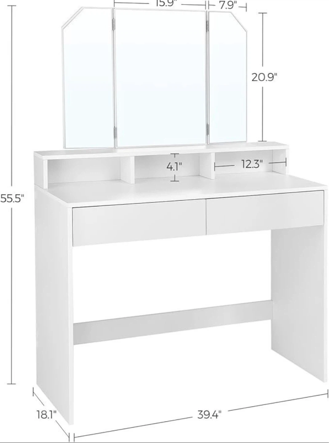 Brand new VASAGLE White Vanity Desk with Tri-Fold Mirror - photo 2
