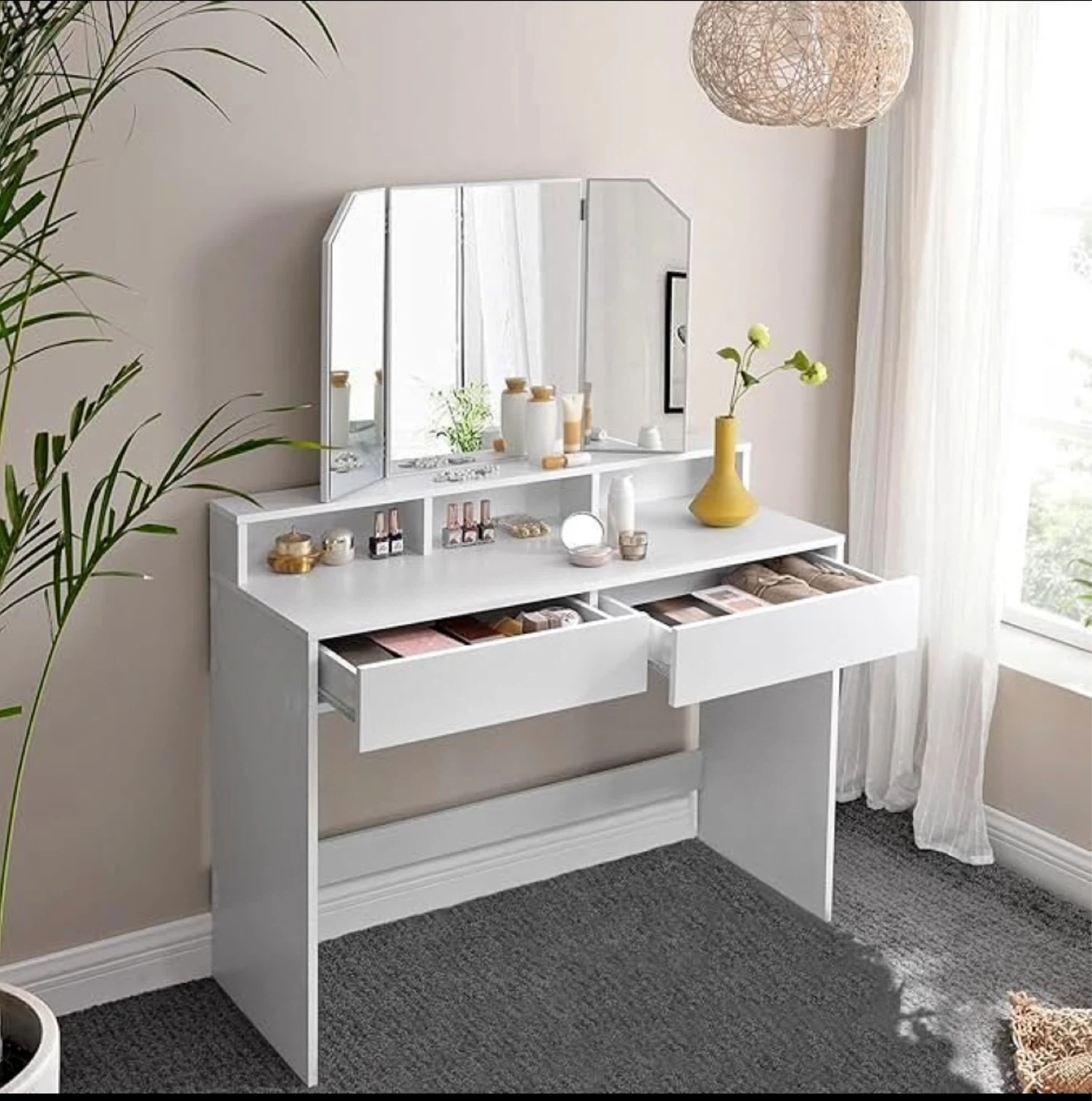 Brand new VASAGLE White Vanity Desk with Tri-Fold Mirror