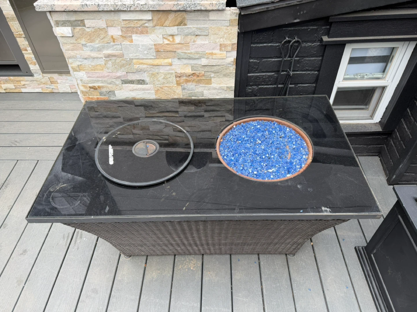 Rectangular Wicker & Glass Fire Pit Table - photo 2