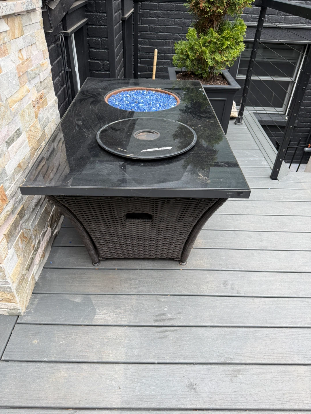 Rectangular Wicker & Glass Fire Pit Table - photo 3