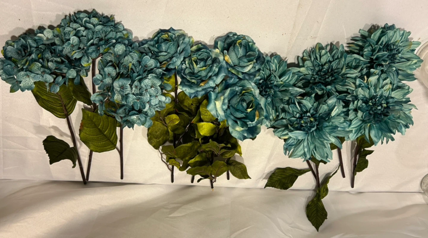 Silk Flower Arrangement - Teal Roses & Dahlias - photo 5