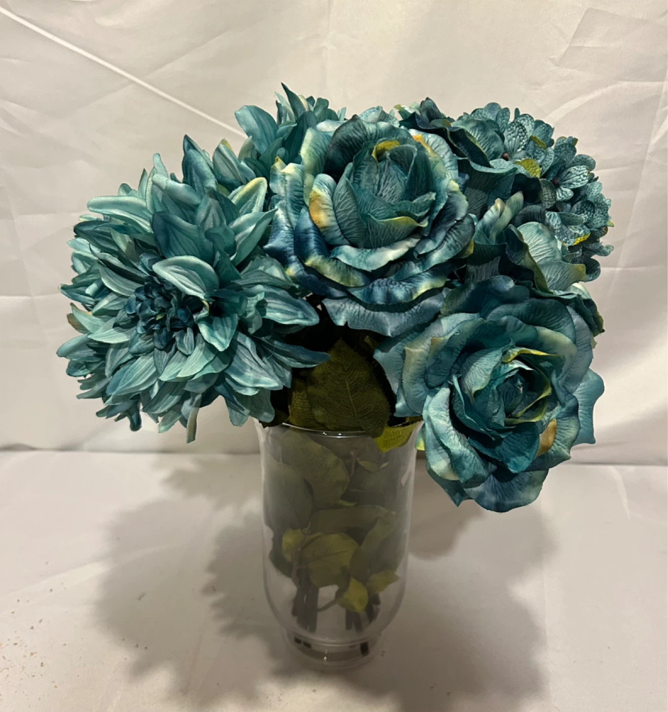 Silk Flower Arrangement - Teal Roses & Dahlias
