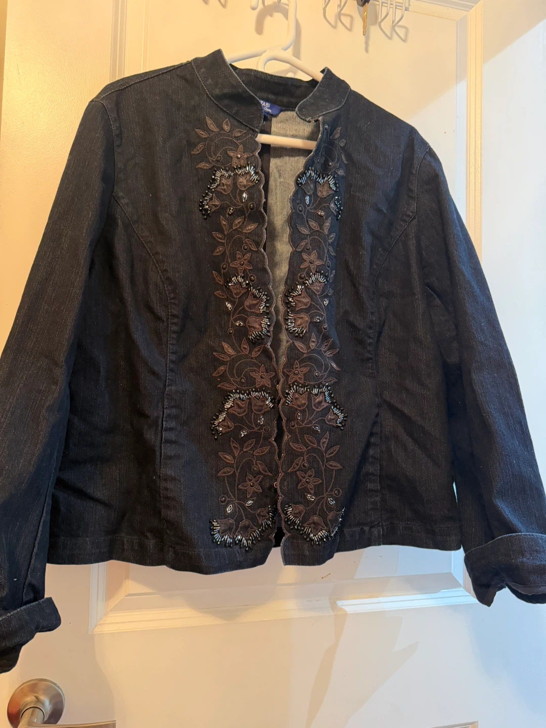 Denim Jacket with Floral Beaded Embellishments - photo 2