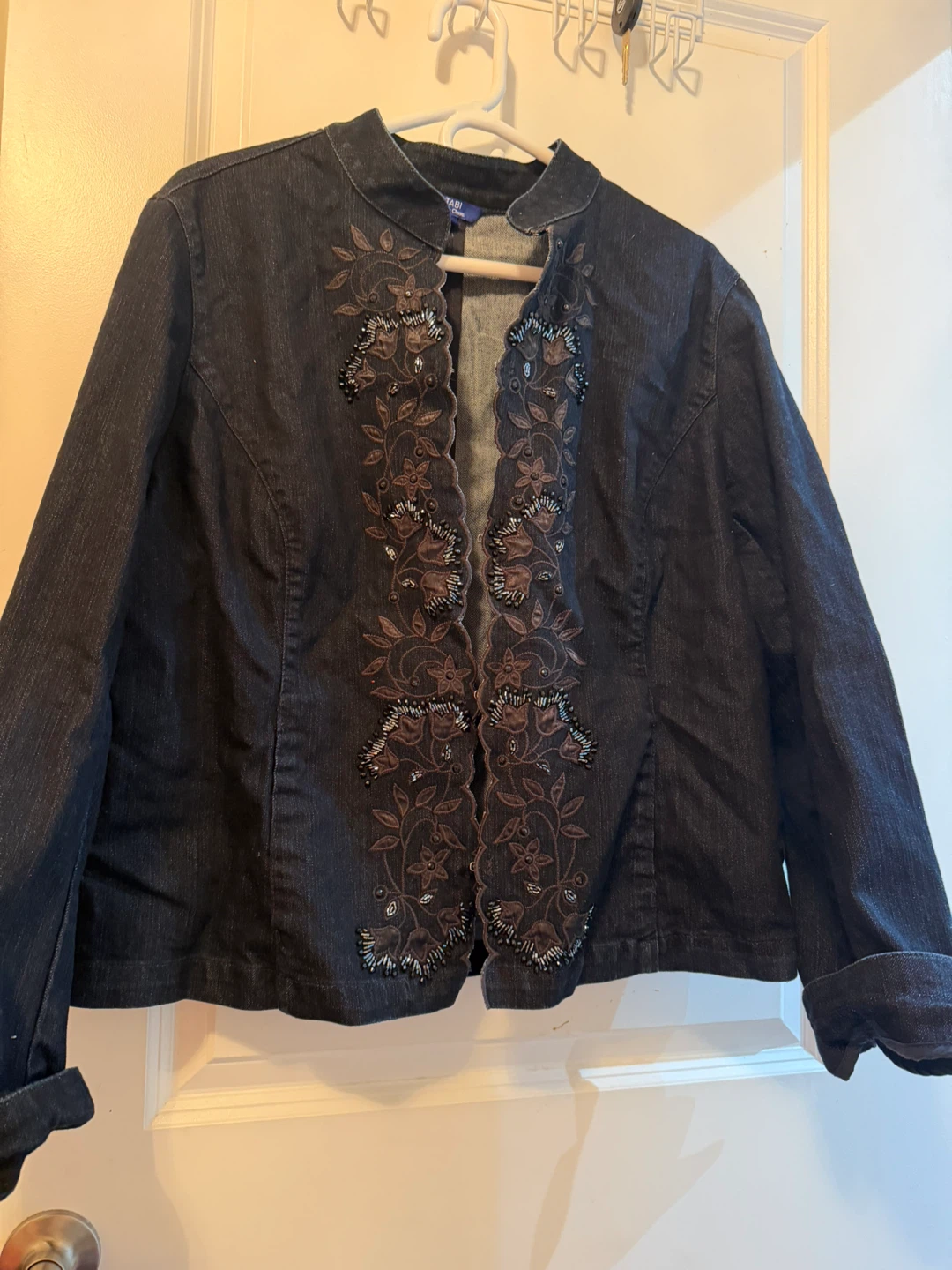 Denim Jacket with Floral Beaded Embellishments - photo 3