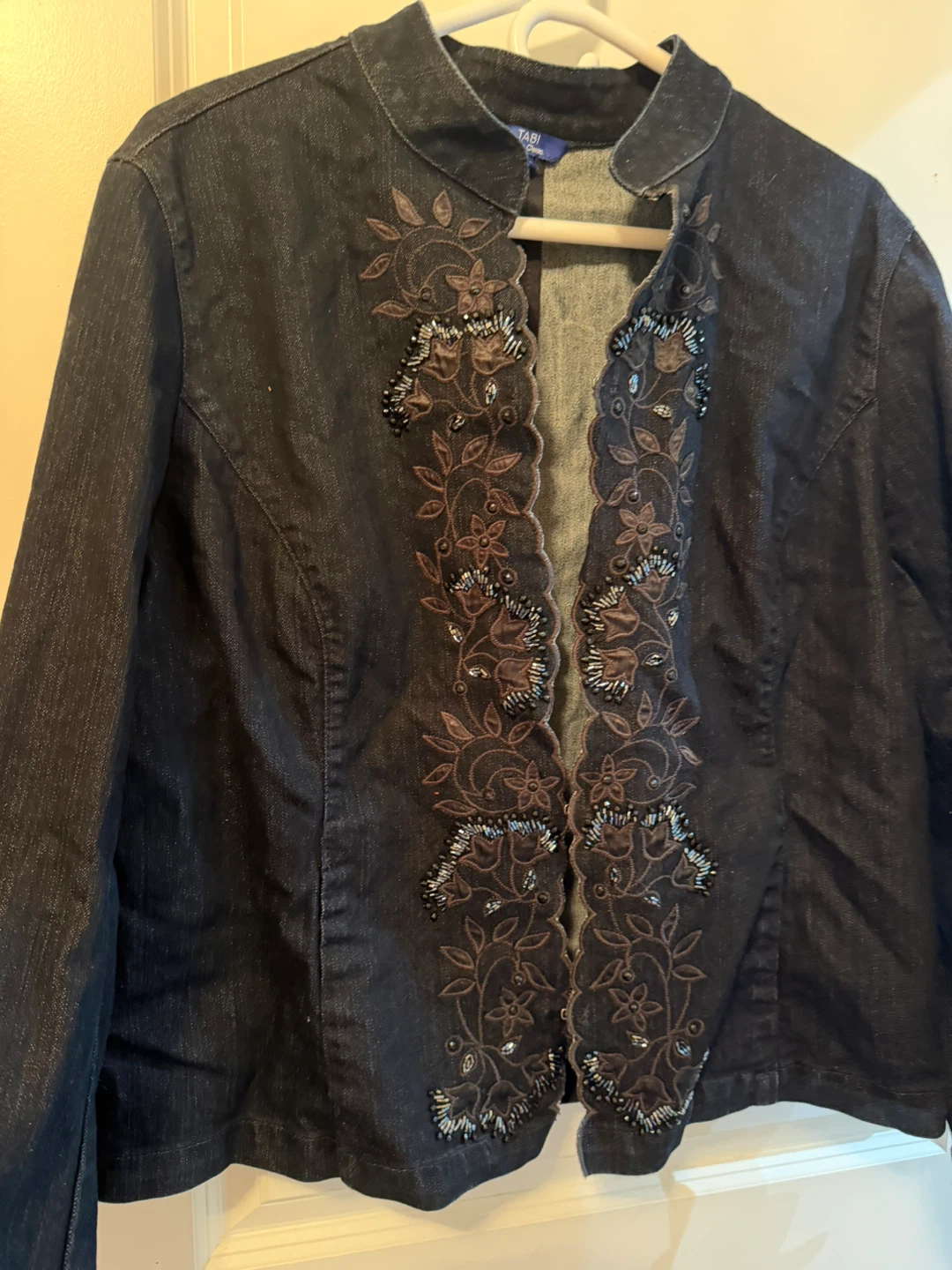Denim Jacket with Floral Beaded Embellishments