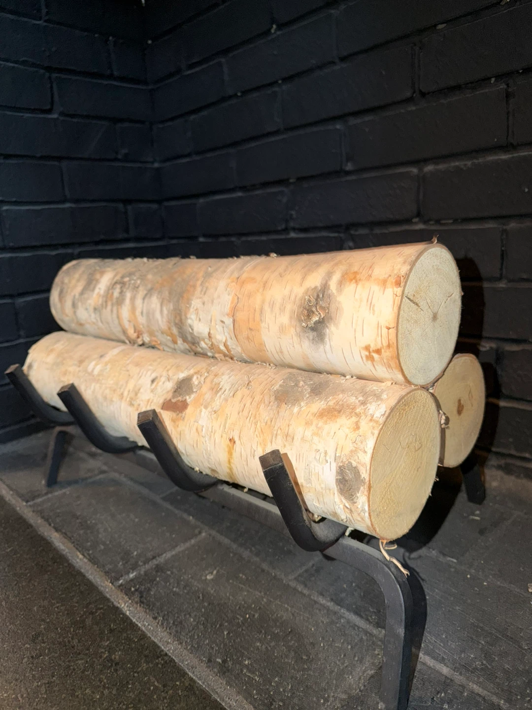 Birch Logs and Fireplace Log Holder