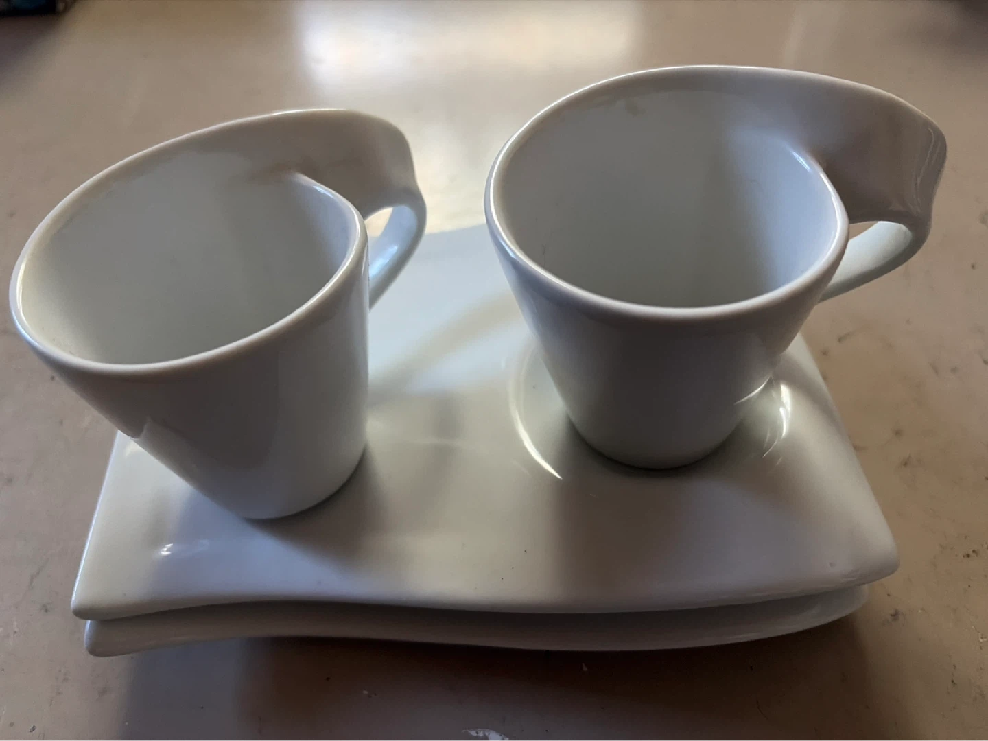 White Ceramic Coffee Cups and Saucers Set