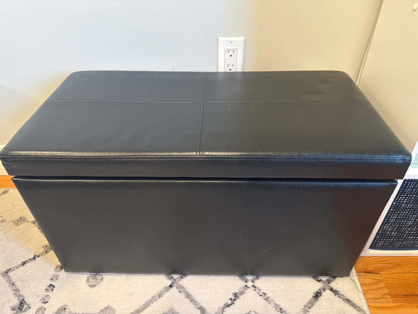 Black Faux Leather Storage Ottoman Bench